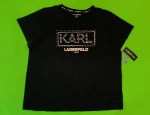 KARL LAGERFELD Women’s Short Sleeve T-Shirt Plus Size 3XL Black w/Silver - Picture 1 of 12