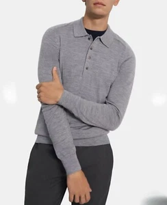 NWT Theory Long Sleeve Wool Polo Lightweight. Blue Quiet Luxury Preppy Classic M - Picture 1 of 12