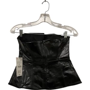 Zara Womens 100%  Leather Strapless Top Shirt Size S Black 3920/247 NWT - Picture 1 of 21