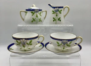 Vtg Nippon Hand Painted Violets Sugar & Creamer w/ 2 Sets Cups & Saucers /b - Picture 1 of 15
