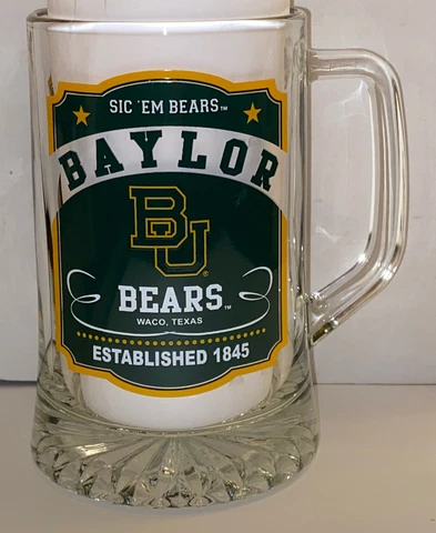BAYLOR BEARS "Sic em Bears" Glass Mug Stein HEAVY Cover