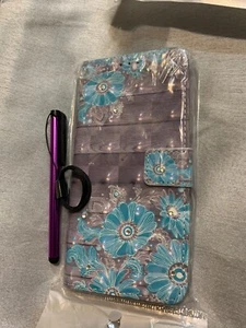 Etui portefeuille fantaisie Leecoco avec emplacements pour cartes - Samsung Galaxy S7edge - 3D Blue Daisy - Photo 1/2
