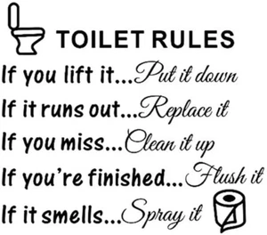 DIY Removable Toilet Rules Wall Quotes Stickers Washroom Bathroom Decals WC Sign - Picture 1 of 5