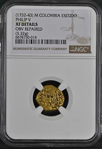 1 Escudo Colombia NGC Grade XF Details SHIPWRECKCOINS - Picture 1 of 5