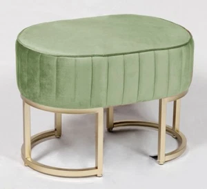 Handmade oval ottoman seat with gold metal base sage green velvet 50cm - Picture 1 of 2