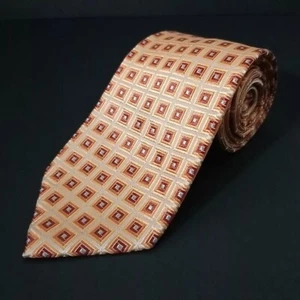 Corbata de lujo Geoffrey Beene naranja patrón geométrico tejido seda 60" x 3,5" - Imagen 1 de 8