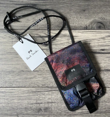 PS PAUL SMITH OILSLICK PRINT FABRIC PHONE POUCH WALLET WITH STRAP BNWT - Image 1 of 4