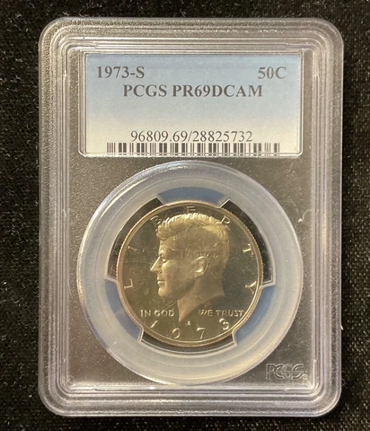 1973-S 50c PCGS PR69DCAM, Proof Cover