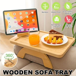 Wooden Rotating Lazy Sofa Tray with Mobile Phone Tablet Holder Dinner Plate AU - Picture 1 of 13