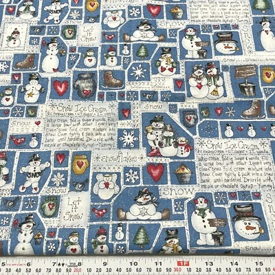 Vintage Dianna Marcum Snow Ice Cream Recipe Glitter Blue Cotton Remnant 11"x45" - Image 1 of 2