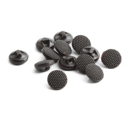 Lot (12) Vintage Czech round black dimple diminutive doll glass buttons 10mm - Image 1 of 2