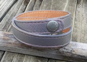 Vintage Armband Metallleder New York Double Wrap grau silber Ledermanschette Druckknopf - Bild 1 von 3