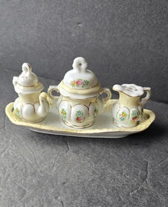 Vintage besetztes Japan Porzellan Gewürz Set Tablett Salz Pfeffer Zucker Löffel Flor - Bild 1 von 11