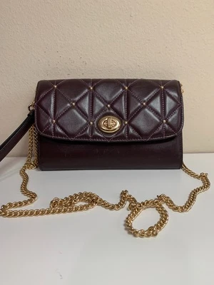 Coach F23816 Chain Crossbody with Quilting Leather – Brown – Turn-Lock Closure - Image 1 of 4