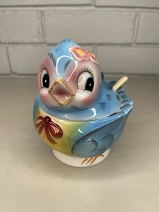 Vintage Lefton Bluebird Anthropomorphic Lidded Sugar Bowl Ceramic Kitsch Japan - Picture 1 of 16
