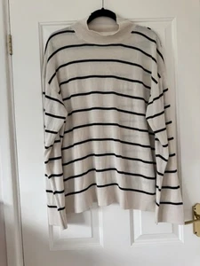 H&M Cream and Black Striped High Neck Jumper Size XL - Picture 1 of 16