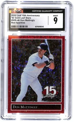 Don Mattingly Leaf 15th '92 Red Sparkles 2025 - 92B-46 #1/3 CGC como nuevo 9 Foto 1 de 2