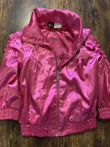 Vintage Kids Rockstar Hannah Montana Shiny Hot Pink Girls Jacket Size 7/8 Disney - Picture 1 of 8