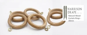 Harrison Drape Wood curtain pole rings - 28mm Natural Oak - Picture 1 of 1
