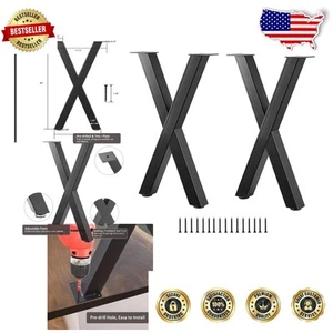 22-Inch Black Metal Coffee Table Legs - Heavy-Duty X-Shape Design, Set of 2 - Picture 1 of 11