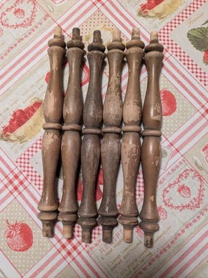 (6) Husillos torneados de madera antigua OAL de 9,625" artesanías de salvamento Foto 1 de 4