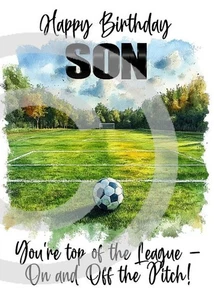 BRANDNEUES DESIGN Happy Birthday Sohn A5 Geburtstagskarte Sohn mit Liebe Fußball - Bild 1 von 3