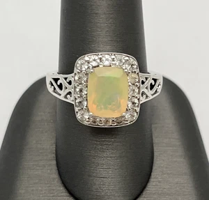 ANILLO SAM PLATA ESTERLINA 925 ÓPALO ETÍOPE Y PIEDRA CIRCONITA - 8 1/4 - Imagen 1 de 6