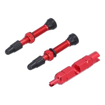 Red 1.6in Tubeless Valve Stem French Type Aluminum Alloy Accessories For Road - Image 1 of 4