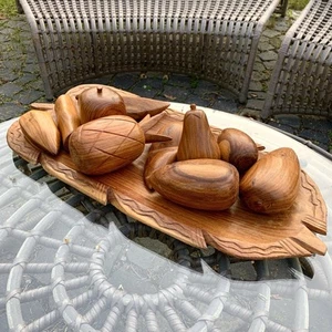 Obstschale Holz Obstkorb Holzapfel Vintage Philippinen Holzplatte Früchte Birne - Bild 1 von 9