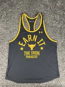 Under Armour Project Rock Earn It The Iron Paradise Gym Tank Top LG Black Yellow - Picture 1 of 6