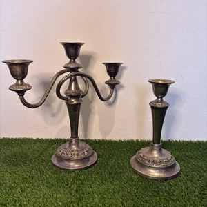 Matching Ianthe Candelabra Silverplated 3 Candle Holder + Single  England - Picture 1 of 8