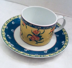 Taza y Platillo Vista Alegre Porcelana De Portugal Ramo Rosa Amarillo Cobalto 2" - Imagen 1 de 10