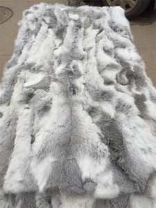 Real Rabbit FUR Throw Blanket Patchwork Skin Fur Rug 42" X 22" Pelz Leather Pelt - Picture 1 of 12