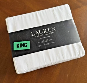 Ralph Lauren NIP King Sheet Set WHITE SOLID DUNHAM SATEEN 4PC 100% COTTON 300 TC - Picture 1 of 5