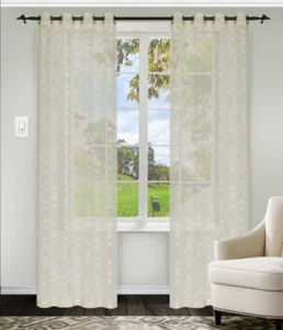 Superior Argyle Stripe Textured Sheer Curtains - 2 panels - Grommet Header 96" L - Picture 1 of 7