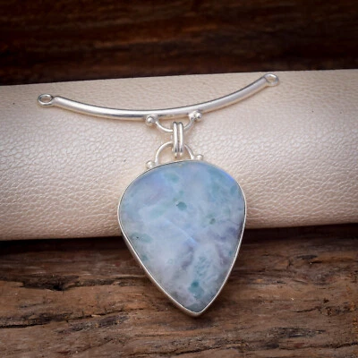 Pietra Lunare Arcobaleno Gemma 925 Argento Sterling Fatto a Mano Ciondolo 5.1cm - Immagine 1 di 3