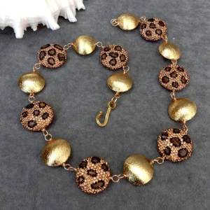 20" Tiger Eye Gold Crystal Pave Brushed Bead Handmade Necklace Jewelry For Women - Picture 1 of 6