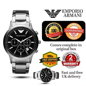 EMPORIO ARMANI MENS AR2434 WATCH STAINLESS STEEL CHRONOGRAPH SILVER/BLACK DIAL - Picture 1 of 7