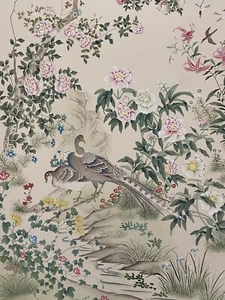 Hand Painted Watercolor Bird And Branch Wall Paper Panel 28” X 60” Chelsea House - Picture 1 of 5