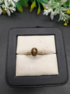 Tiger Eye Silver Ring, Natural Oval Gemstone Ring, 925 Sterling Silver Ring, - Picture 1 of 5