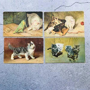 Katzenabdruck antike Postkarte Lot 4 Stück verschickt Anfang 1900 - Bild 1 von 23