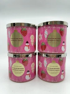 Bath And Body Works (4er-Pack) ERDBEER-SCHNEEFLOCKEN 3-Docht-Kerze 14,5 Oz. Neu! - Bild 1 von 3