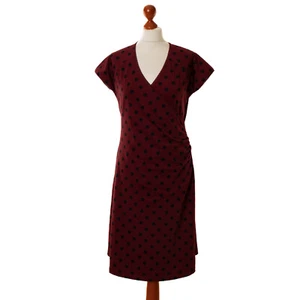 KING LOUIE Burgund Kurzarm Micro Polyester Gepunktet Kleid Größe L 11378 - Bild 1 von 7