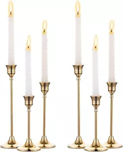 2 Sets(6 Pcs) Brass Gold Metal Taper Candle Holders Candlestick Holders, Vintage - Picture 1 of 5