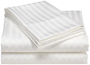 600TC Egyptian Cotton White Stripes 8,10,12,15, Inch Deep Pkt Bedding Items - Picture 1 of 3
