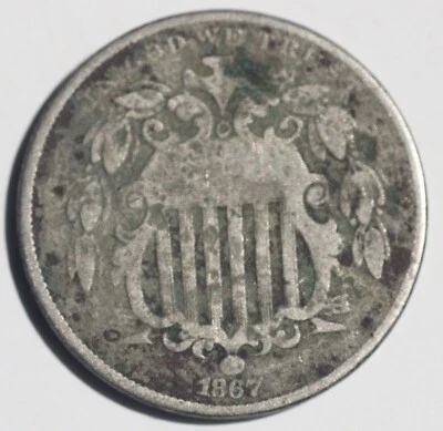 1867 US Shield Nickel w Rays, Fine details, still shows well - Image 1 of 2