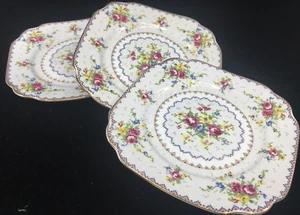 Royal Albert 3 Dessert Plates Petit Point Square England Floral Hampton 84994 7" - Picture 1 of 4
