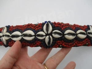 VINTAGE AFRICAN BELT with CORAL & COBALT BLUE BEADS with COWRIE SHELLS - Picture 1 of 5