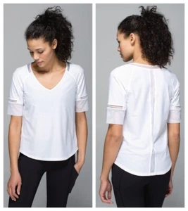 Lululemon Größe 6, Var-City 1/2-Ärmel-Oberteil, Netz, reflektierend, weiß - Bild 1 von 8