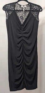 Laundry By Design Black V Neck Lace Ruched Cocktail Mini Dress Size 8 - Picture 1 of 8